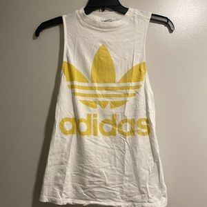 Never Worn Adidas White Tank with Yellow Logo, Size XS